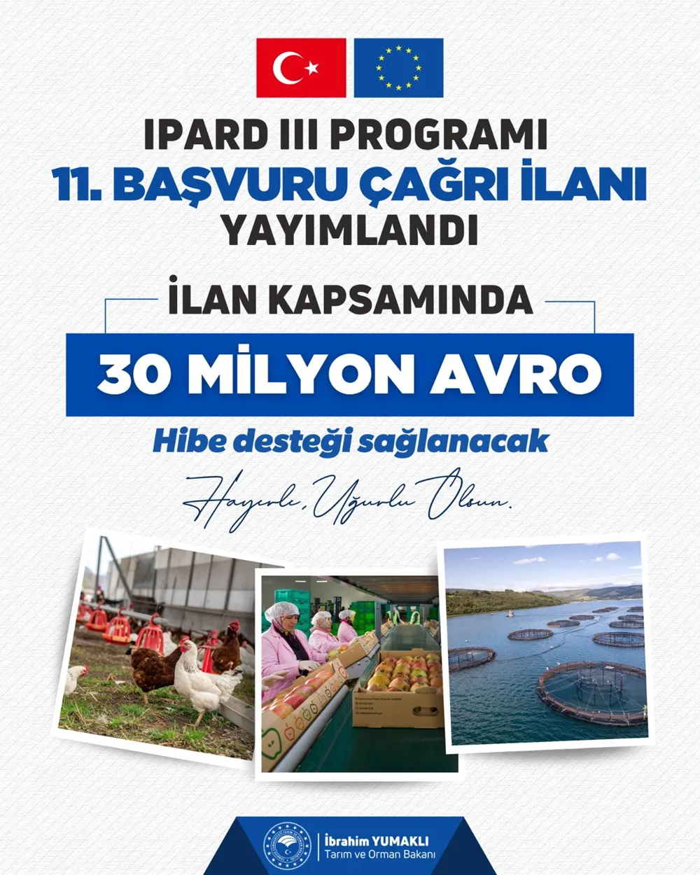 Tarım ve Kırsal Kalkınmayı Destekleme Kurumu (TKDK), IPARD III Programı On Birinci Başvuru Çağrı İlanına çıktı